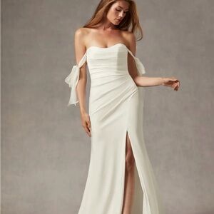 Azazie Elegant Off-Shoulder Cream Wedding Dress